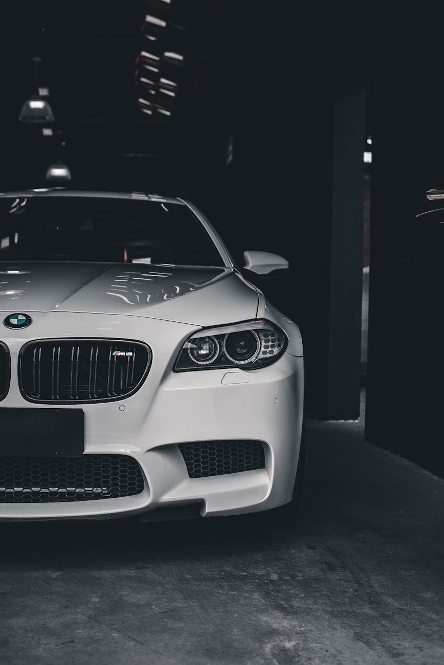 white car parked in the garage